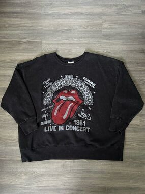 Rolling Stones 1981 Live In Concert Washed Black Graphic Crewneck Sweatshirt